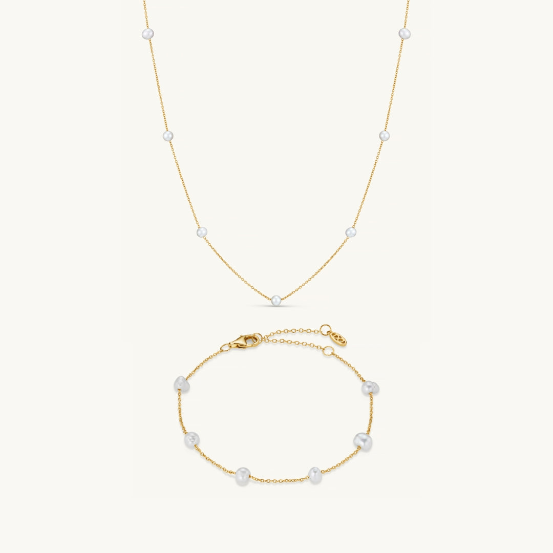 アクセサリー Silver Gold Pearl Necklace&Bracelet Set Infinity Pearl Necklace & Bracelet Set Gold – Dylan Oaks
