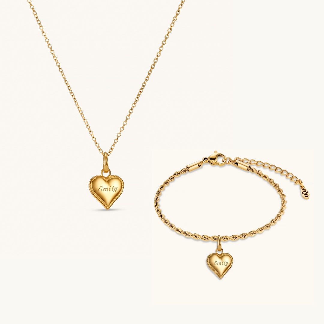 Beaded Heart Matching Necklace Bracelet Set in Gold – Dylan Oaks