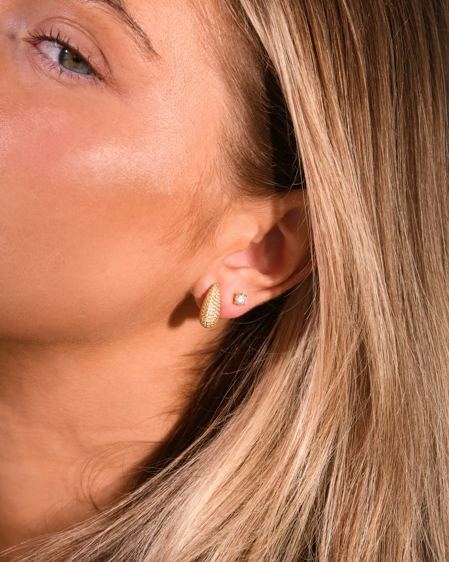 The Pave Dome Earrings & Diamond Stud Earrings Stacking Set in Gold