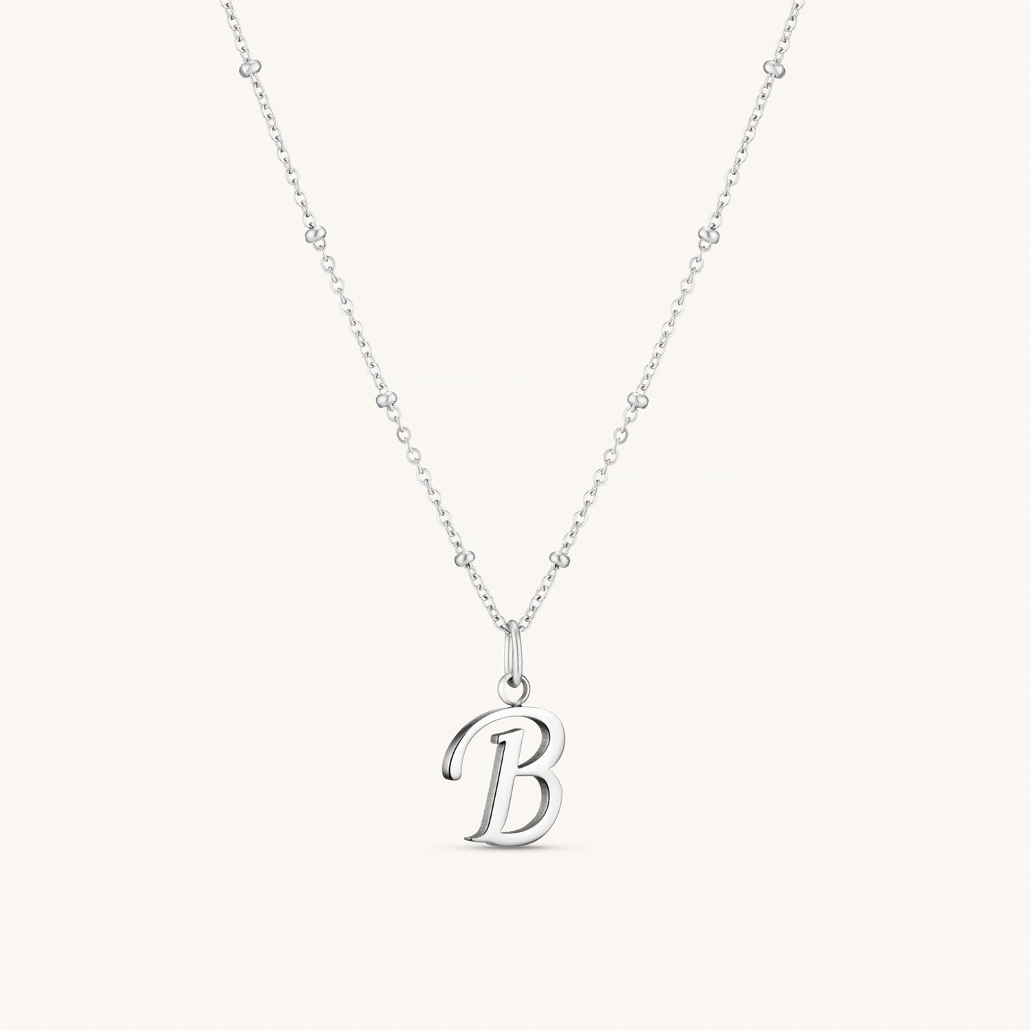B Script Initial Necklace Silver – Dylan Oaks