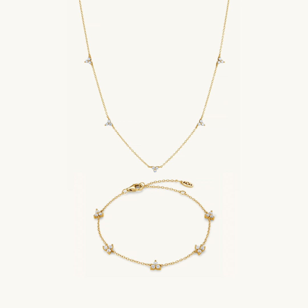 Trinity Infinity Model Trinity Infinity Necklace & Bracelet Matching Set Gold – Dylan Oaks