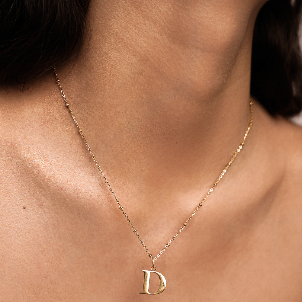 D Initial Pendant Necklace Gold