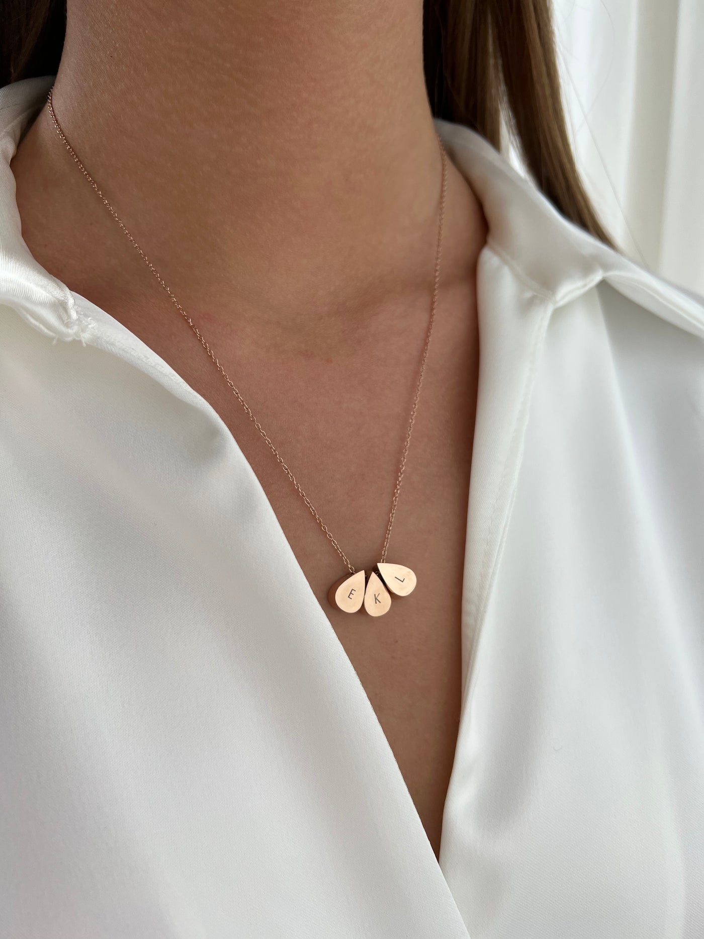 Teardrop Triple Bead Necklace in Rose Gold