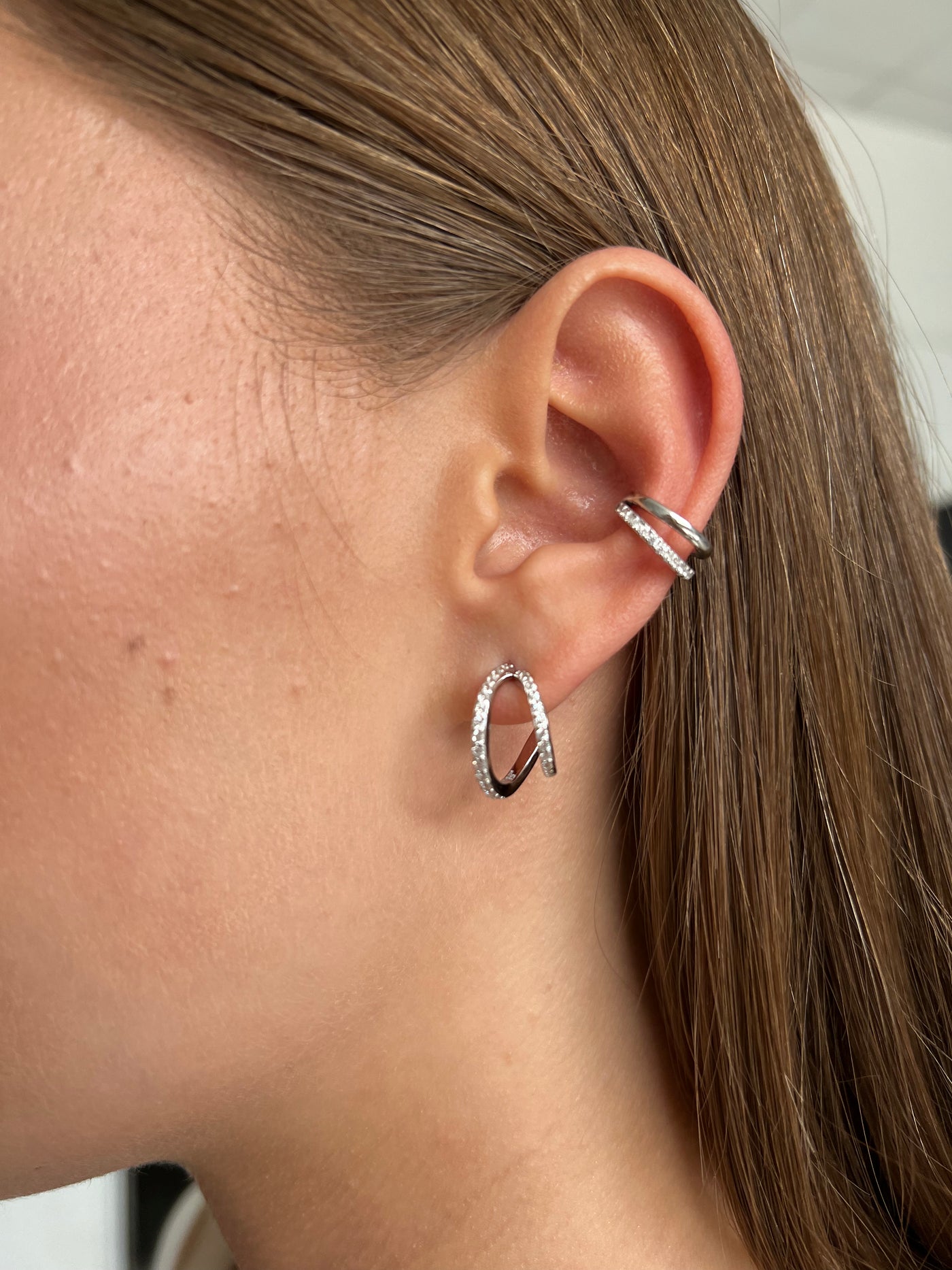 Crystal Layered Ear Cuff in Silver