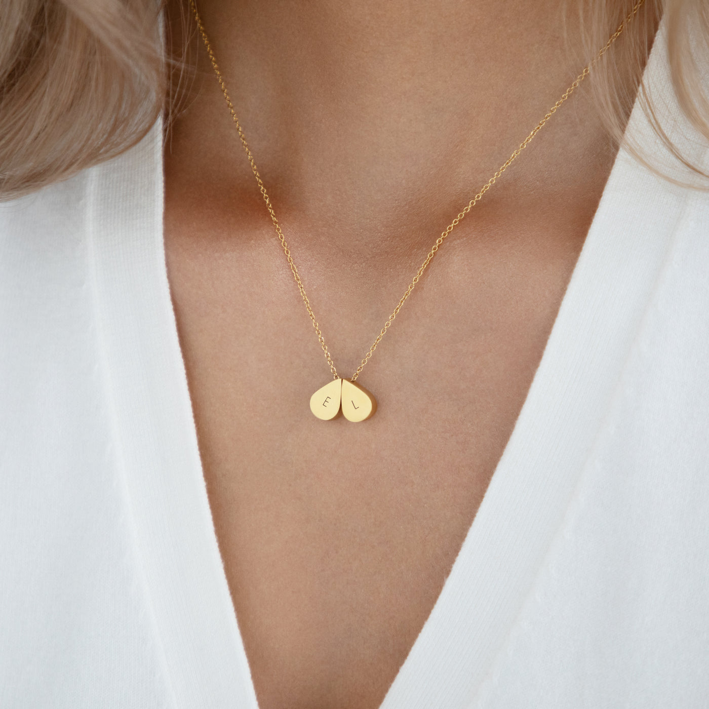 Teardrop Double Bead Necklace in Gold