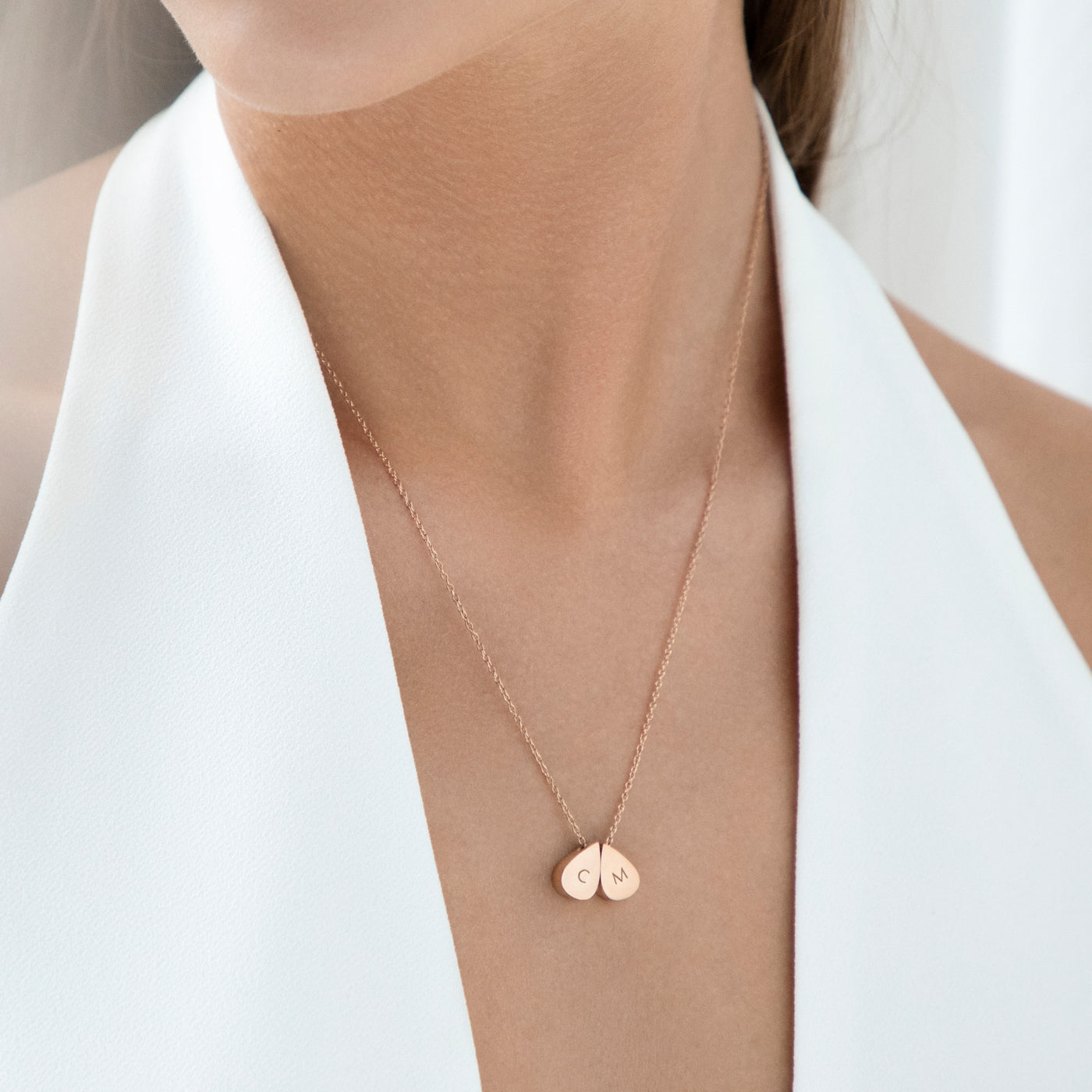Teardrop Double Bead Necklace in Rose Gold