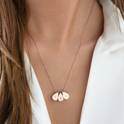 Teardrop Triple Bead Necklace in Rose Gold