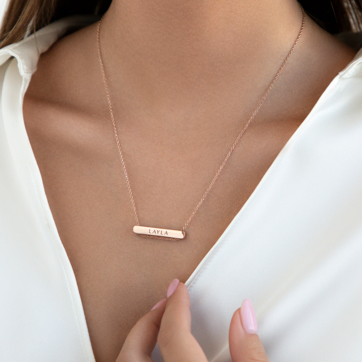 3cm Letter Bar Necklace in Rose Gold horizontal