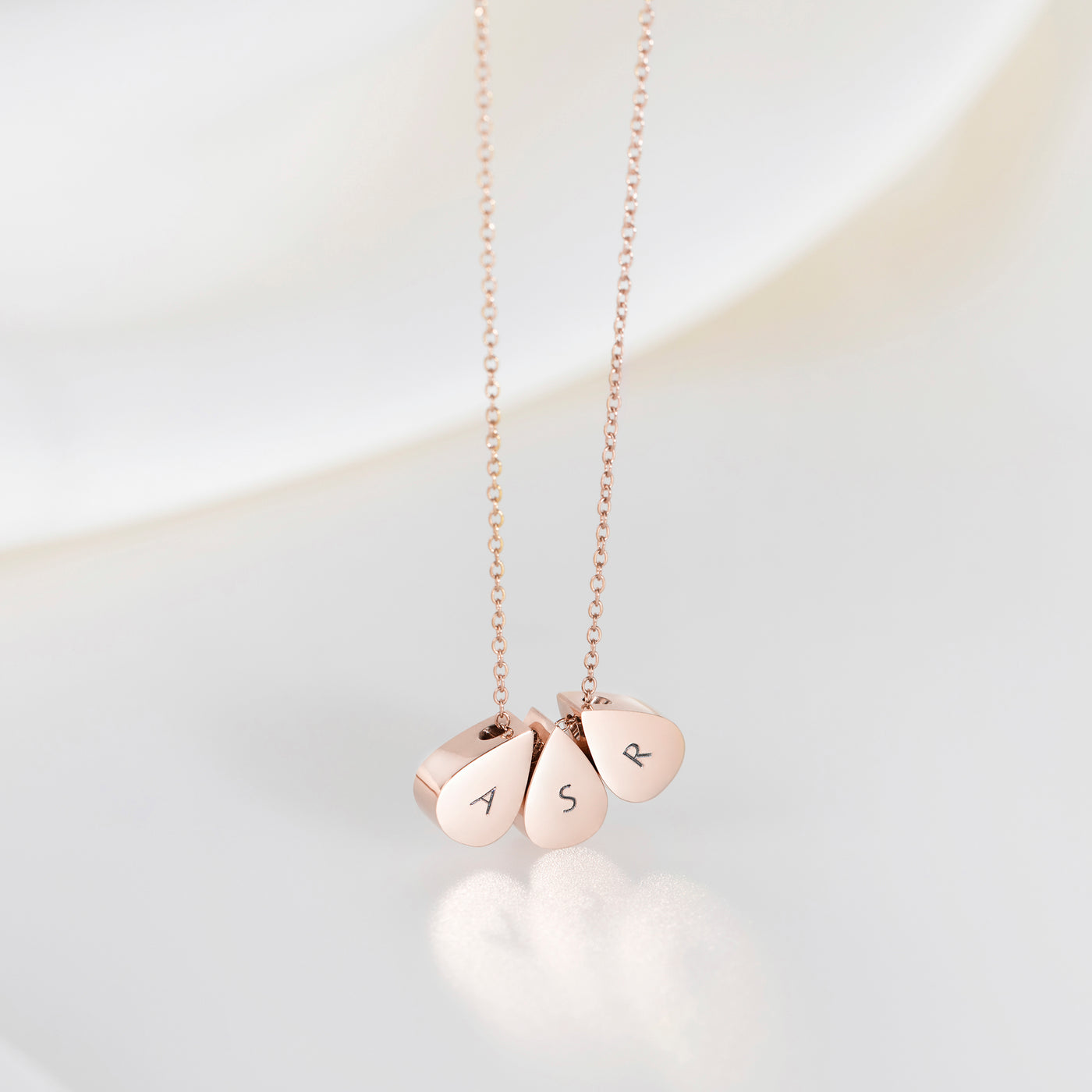 Teardrop Triple Bead Necklace in Rose Gold